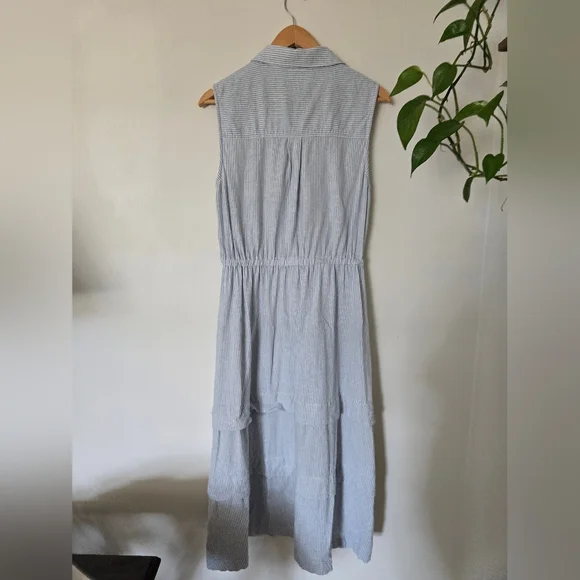 Calvin Klein Size 10 Womens Linen Blend Blue White Striped Sleeveless Dress - Picture 3 of 8
